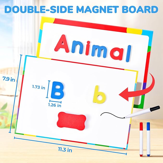 Classroom Magnetic Letters Kit 238 Pcs with Double-Side Magnet Board - Foam Alphabet Letters for Kids Spelling and Learning